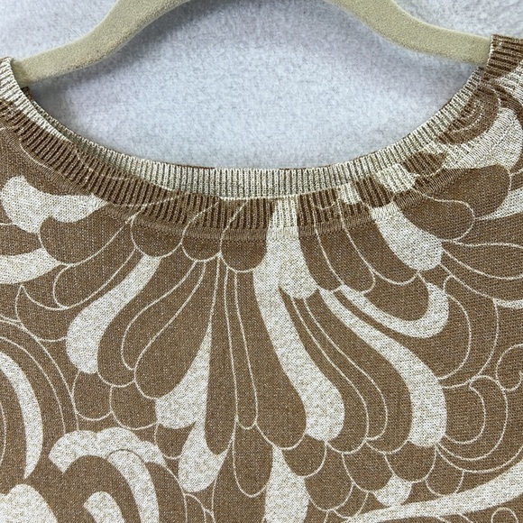Talbots Crewneck Sweater Size Medium Cream & Tan with Twirling Florals Like New - Picture 3 of 9